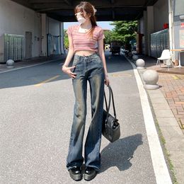 Lose ausgestellte Hosen für Frauen im Frühjahr und Herbst 2024 Neue Bodenwischung zum Abnehmen und ein Gefühl der Atmosphäre.Straße mit Jeans