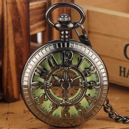 Pocket Watches Arabic numeral luminous green dial mechanical pocket mens antique style chain pendant clock hand cranked timing gift L240402
