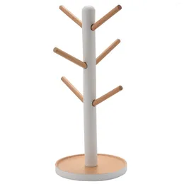 Liquid Soap Dispenser Wooden Mug Hanging Display Rack Drinkware Shelf With 6 Hooks Tree Shape Wood Coffee Tea Cup Storage Holder Stand White