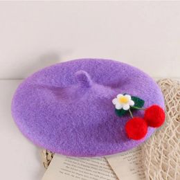 Dog Apparel Soft Comfortable Pet Hat Beret For Pets Cute Cherry Design Adjustable Winter Headwear Cats Dogs