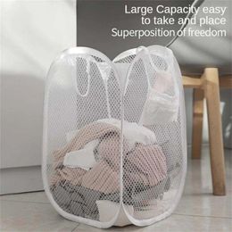 Laundry Bags Folding Basket Organiser For Dirty Clothes Bathroom Mesh Storage Bag Household Wall Hanging