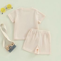 Clothing Sets Mama S Sunshine Baby Boy Summer Outfit Letter Embroidered Short Sleeve T-Shirt Tops Shorts Set Waffle Knit Clothes