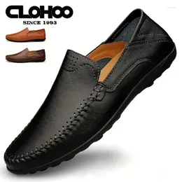Casual Shoes CLOHOO Men's Genuine Leather Handmade Stitching Slip On Loafer Plus Size For Men