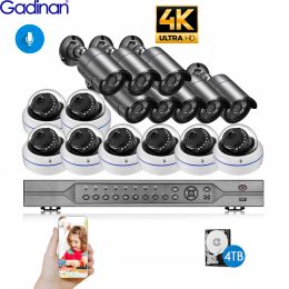 System Gadinan 4K 8MP Poe Security Camera System 16CH CCTV NVR Kit 8MP Audio Camera Video Surveillance System Waterproof Outdoor Set