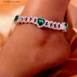 Anklets Rhinestone Ankle Green Anklets Wholesale for Women Men Hip Hop Heart Cuban Link Super Thick Bling Anklet Jewelry L46