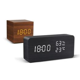 Frames Alarm Clock Led Wooden Watch Table Voice Control Digital Wood Despertador Usb/Aaa Powered Electronic Desktop Clocks Drop Delive Otzb5