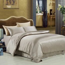 Bedding Sets 7 PCs Set Flat Fitted Sheet Duvet Cover 25 MM Mulberry Silk Seamless White Champagne Beige Color King Size Customize