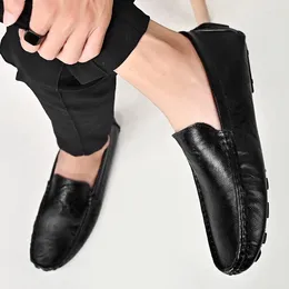 Casual Shoes Leather Men Comfy Mens Loafers Moccasins Breathable Slip On Black Driving Plus Size 37-47 Italian