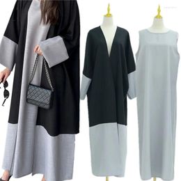 Ethnic Clothing 2024 Muslim Abaya Women Dress 2 Piece Set Islamic Caftan Gowns Ramadan Kimono Sleeve Cardigan Robe Middle East