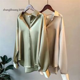 Womens 2024 Clothing Spring Silk Shirt Vintage Blouse Women Sheer Top Longsleeve Dress Plus Size Woman Overshirt 220407