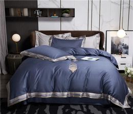 Bedding Sets Chic Designer Embroidery Border Duvet Cover Good Drape Premium 1000TC Egyptian Cotton 4Pcs 1Duvet 1Bed Sheet 2 Pillowcases