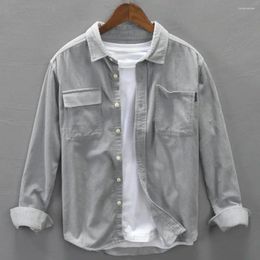 Men's Casual Shirts Cargo Pocket Men Shirt Button-up Corduroy Workwear With Chest Pockets Turn-down Collar For Outdoor