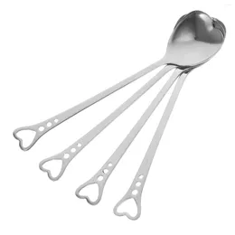 Spoons 4pcs Stainless Steel Heart Shape Scoop Stirring Spoon Tableware For Dessert Cake Coffee