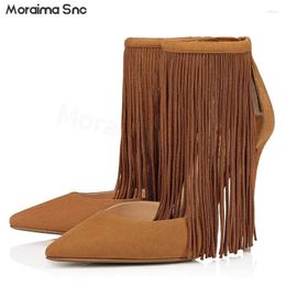 Dress Shoes Brown Black Suede Tassel Pumps Pointed Toe Hollow Stiletto High Heel Large Size Fashion Party Sexy Temperament Women's