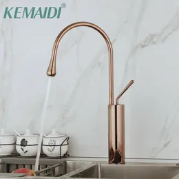 Bathroom Sink Faucets KEMAI Rose Golden Kitchen Faucet Teardrop-shaped Swivel Spray Solid Brass Water Basin Mixer Tap Counter Top