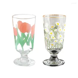 Wine Glasses 280ml Korean Phnom Penh Small Daisy Goblet French Tulip Short-footed Glass Ins Red Cup Cute