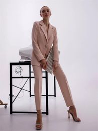 Women's Two Piece Pants One Button Solid Women Pantsuit Single Breasted Blazer Straight Wedding Guest Pant Suit Prom Formal Outfit For