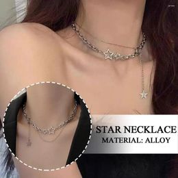 Pendant Necklaces 2024 Fashion Shiny Star Layered Tassel Choker Y2k Necklace Women Silver Colour Chain Jewellery Charm Pentagram Zircon V2J9