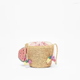 Shoulder Bags 2024 Summer Holiday Beach Bag Ladies Woven Bucket Designer Handbags Handmade Embellished Straw