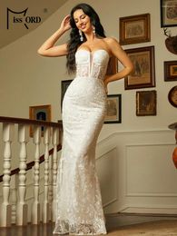 Casual Dresses Missord White Lace Wedding Dress Elegant Women Strapless See Throught Bodycon Evening Sexy Long Prom Gown