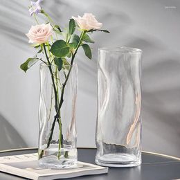 Vases Light Luxury Vase Transparent Living Room Decoration Pieces Water Flower Pot Exquisite Creative Simple Pleated Glass Home Decor