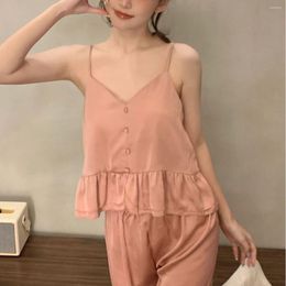 Home Clothing Summer V-Neck Pajamas Set Sleepwear Ruffles Sling Shorts Intimate Lingerie Sexy Pyjamas Nightwear Clothes