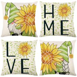 Sunflower Letters Pillow Cover Green Plants Flowers Pillowcase Decor Home Sofa Chair 18X18 Inch