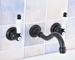 Bathroom Sink Faucets Black Oil Rubbed Brass Dual Handles Widespread 3 Holes Wall Mounted Tub Basin Faucet Mixer Tap Msf495