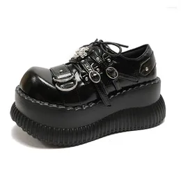 Dress Shoes Y2K Metal Decorations Thick Sole Chunky Heels Mary Janes Black Colour Lace Up Round Toe Pumps Fashion Punk Gothic Female