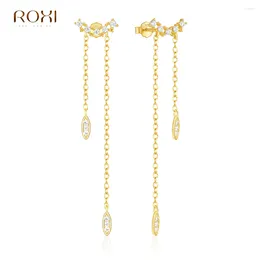 Stud Earrings ROXI 925 Sterling Silver Long Chain Tassel For Women Girl 18K Gold Plate Wedding Party Jewelry Gift Pendientes