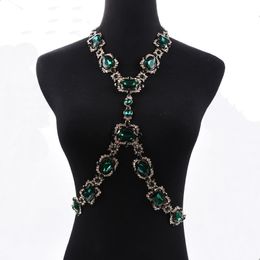 2024 Fashion Large Glass Waist Chains Body Chains Necklace Jewellery Women Indian Statement Long Crystal Rhinestones Necklace 240329
