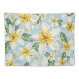 Tapestries White And Yellow Plumeria Flowers - Flower Pattern Tapestry Room Decor Aesthetic