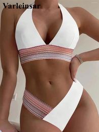 Women's Swimwear S - XL 5 Color Splicing Halter V Neck Bikini Female Swimsuit Women Two-pieces Set Bather Bathing Suit Swim V5142