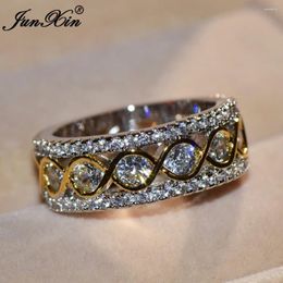 With Side Stones Luxury Male Female White Zircon Stone Ring Crystal Fashion Yellow Gold Jewelry Promise Engagement Rings For Men And Women