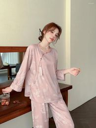 Home Clothing Chinese Style Jacquard Pajamas Women's Spring And Autumn Ice Silk Long Sleeve Wear