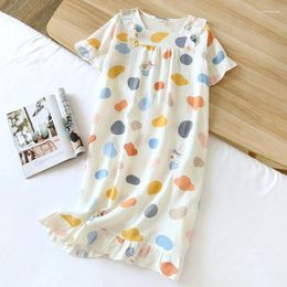 Women's Sleepwear 2024 Japanese Pajama Dress Cotton Crepe Cute Fresh Short Sleeve Ruffled Large Home