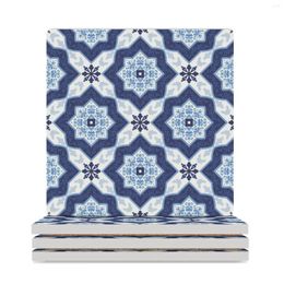 Table Mats Mediterranean Ceramic Tile - Andalusia Porcelain Moroccan Portuguese Patchwork White & Blue S Coasters (Square)