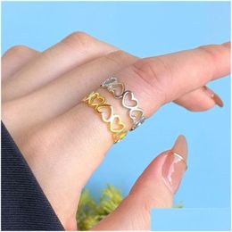 Cluster Rings With Gift Box Sweet Real 925 Sterling Sier Ring Hollow Out Heart Shape Openings Adjustable 18K Gold For Women Party Tr Dhvlk