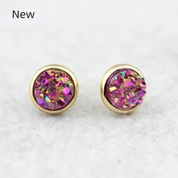 Stud Earrings 12MM Pave Puddle Round Drusy Studs