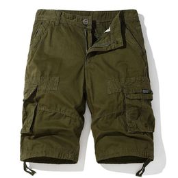 Mens Shorts Summer Cotton Cargo Fashion Multi Pockets Casual Men Solid Outdoor Breathable Sports Knee Length Pants Man