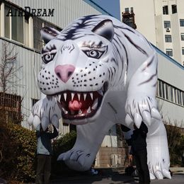 High Quality 3/5/7M Long Custom Made Giant Inflatable Fierce White Tiger Animals For Zoo Advertising001