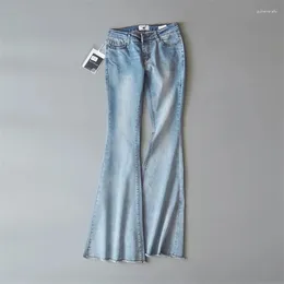 Women's Jeans Retro Style Cotton Washed Dark Blue/light Blue Denim Trousers Sexy Low Waist Fashion Large Bell-bottoms Pants
