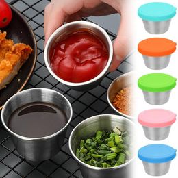 Plates Stainless Steel Dipping Small Bow With Cover Tomato Silicone Lid Preservation Box Sealed Leak Proof Cup Seasoning Plate