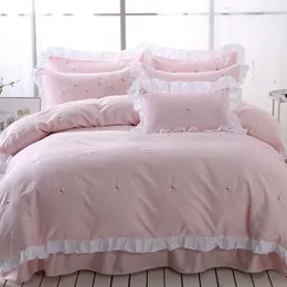 Bedding Sets 2024 Pink Embroidery 4pcs Egyptian Cotton Bedclothes Duvet Cover Bed Sheet Pillowcases Set For Girls