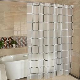Shower Curtains Waterproof Curtain Modern Geometric Grid Pattern Farmhouse Decoration Semi Transparent Peva