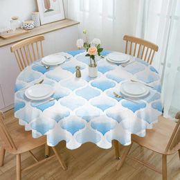 Table Cloth Watercolour Morocco Blue Round Tablecloth Waterproof Cover For Wedding Party Decoration Dining