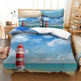 Bedding Sets Seaside Lighthouse 3D Printed Set Duvet Covers Pillowcases Comforter Bedclothes Bed Linen(NO Sheet)