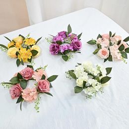 Decorative Flowers 1PC 20cm Artificial Rose Wreath Candlestick Garland Silk For Home Wedding Party Table Decor