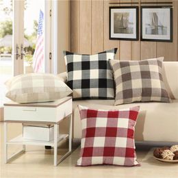 Pillow 45x45cm Vintage Classic Checkered Plaid Cotton Linen Cover Car Home Sofa Seat Chair Decoration