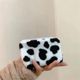 Storage Bags Cow Pattern Plush Coin Wallet Bag Card Holder Credit ID Pocket Women Girls Female Purse Zip